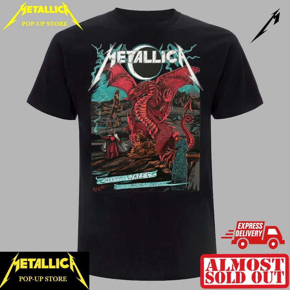 Metallica M72 Tour 2026 Principality Stadium Wales Rare Red Dragon Graphic Fashion Tee