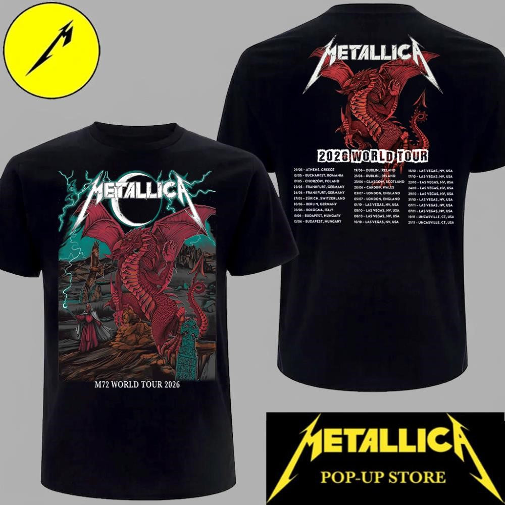 Metallica M72 World Tour Cardiff Principality Stadium Dragon Graphic Tee 2026