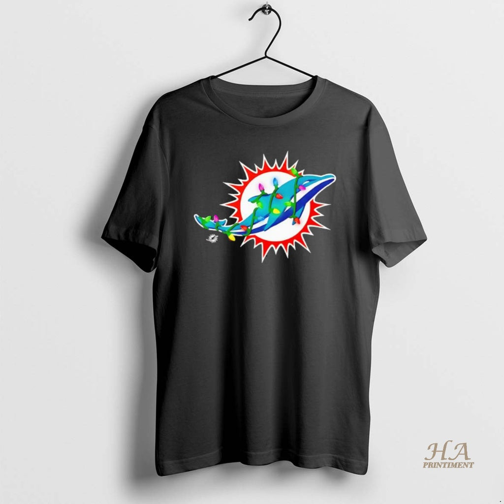 Official Miami Dolphins Logo Holiday Lights Black Shirt Hoodie Sweatshirt | PurePodTees.com