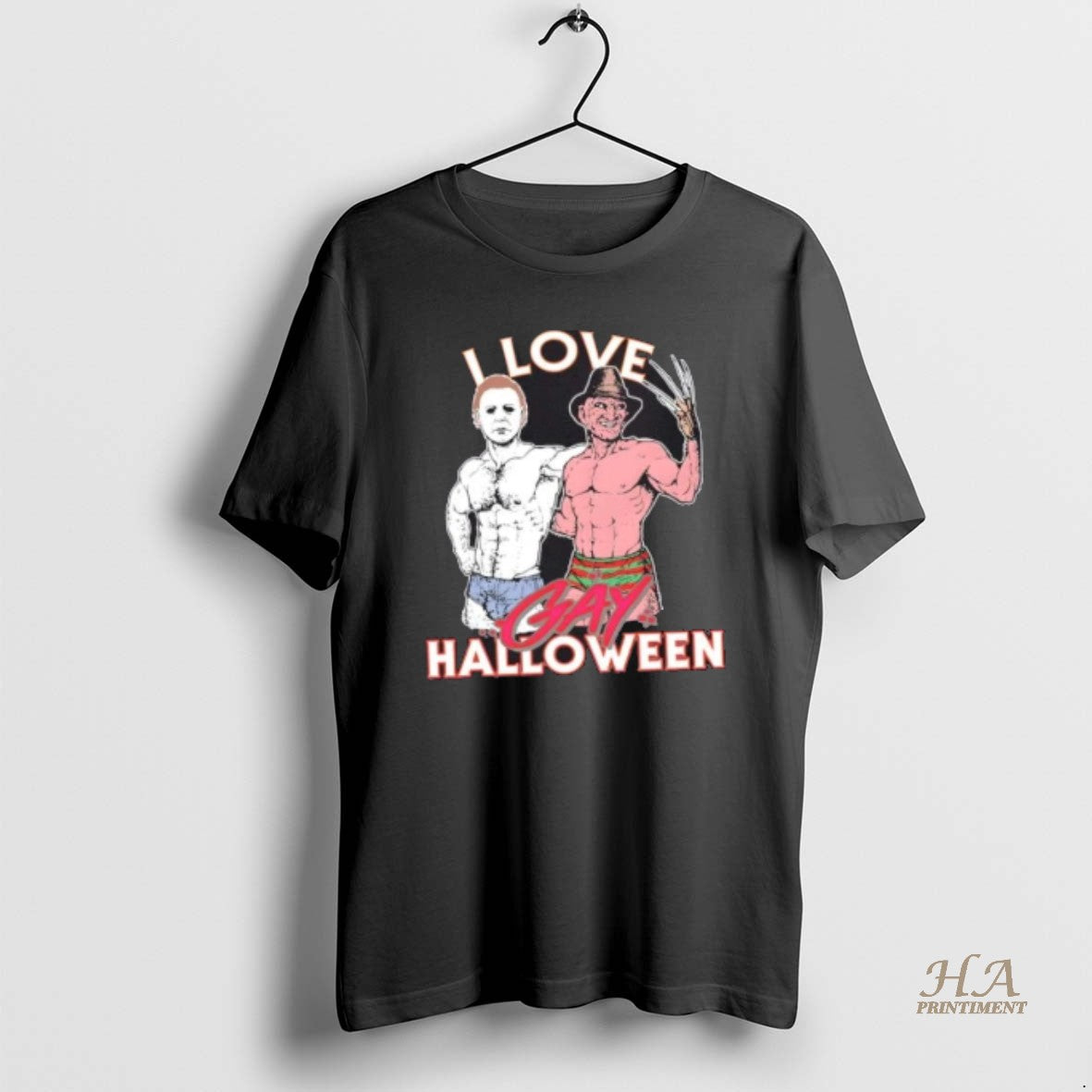 Official Michael Myers X Freddy Krueger I Love Gay Halloween Shirt Hoodie Sweatshirt | PurePodTees.com