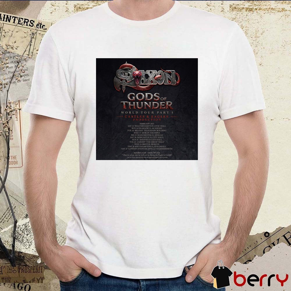 Mighty Saxon Gods of Thunder World Tour Part 1 UK and Ireland Dates Poster t-shirt