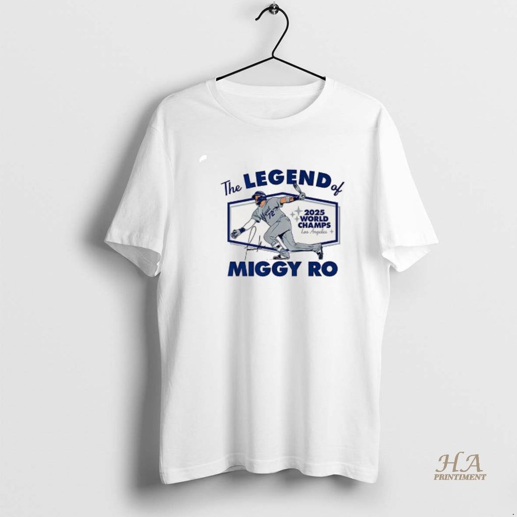 Official Miguel Rojas World Series Champions 2025 The Legend Of Miggy Ro Signature Shirt Hoodie Sweatshirt | PurePodTees.com