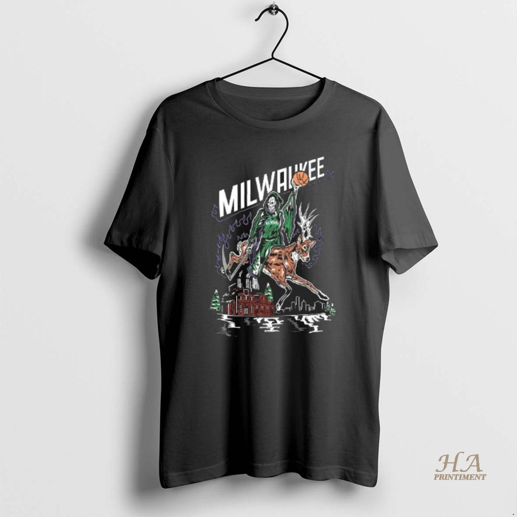 Official Milwaukee Bucks Basketball Death Rides Deer Halloween Shirt Hoodie Sweatshirt | PurePodTees.com