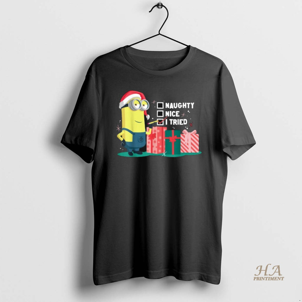 Official Minion Naughty Nice I Tried Christmas Shirt Hoodie Sweatshirt | PurePodTees.com