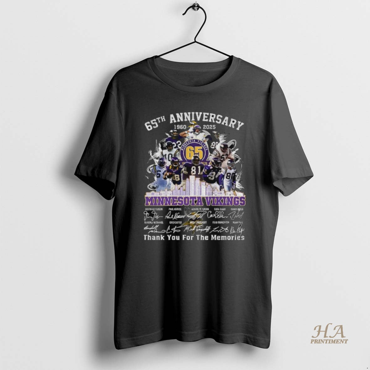 Official Minnesota Vikings 65th Anniversary 1960 2025 Skol Thank You For The Memories Signatures Shirt Hoodie Sweatshirt