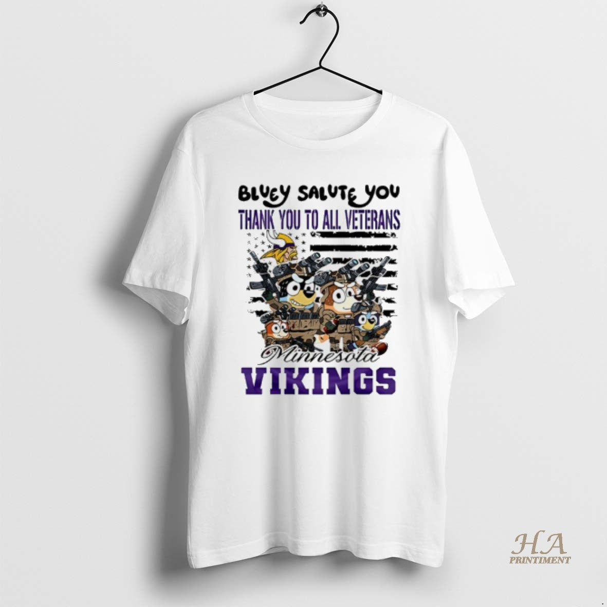 Official Minnesota Vikings Bluey Salute You Thank You To All Veterans Shirt Hoodie Sweatshirt | PurePodTees.com