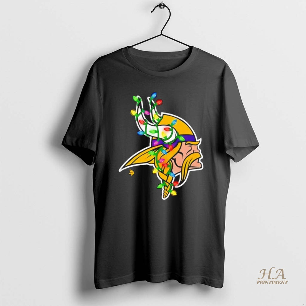 Official Minnesota Vikings Logo Holiday Lights Black Shirt Hoodie Sweatshirt | PurePodTees.com