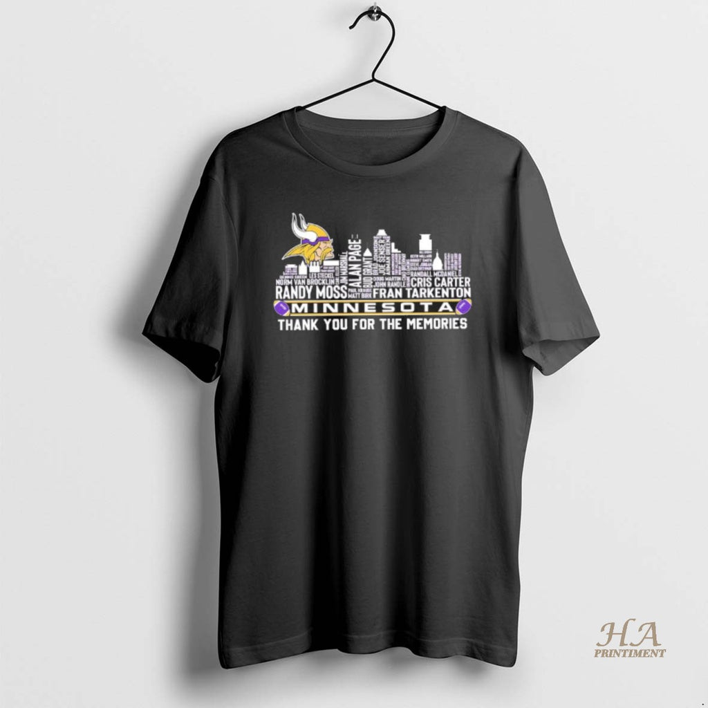 Official Minnesota Vikings Players Names City Skyline Thank You For The Memories Shirt Hoodie Sweatshirt | PurePodTees.com
