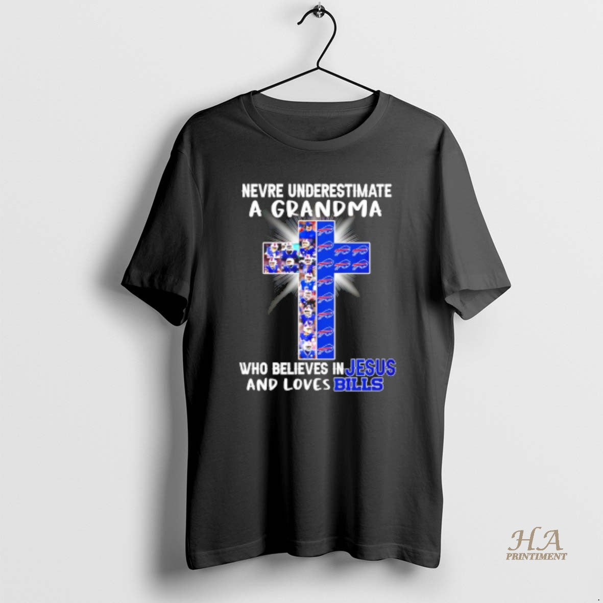 Official New Underestimate A Grandma Who Believes In Jesus And Loves Bills Shirt Hoodie Sweatshirt | PurePodTees.com