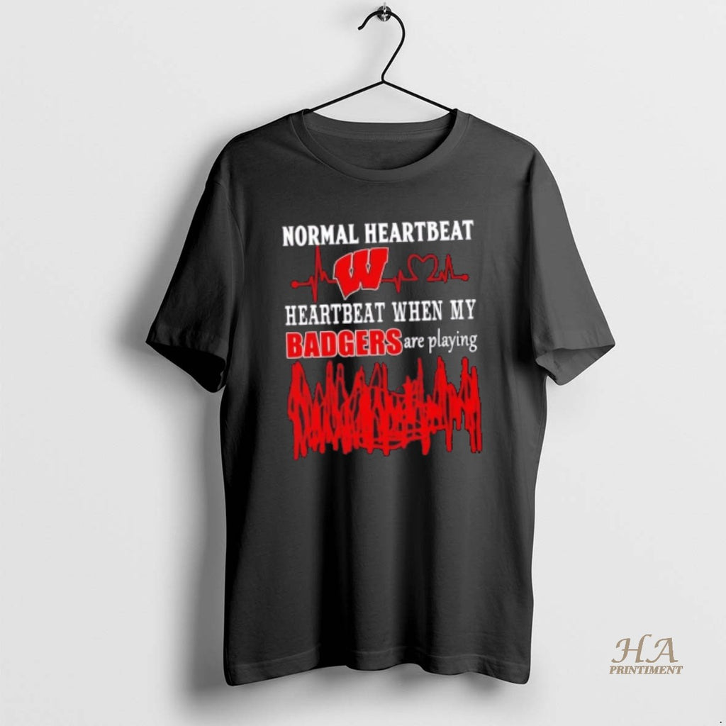 Official Normal Heartbeat Heartbeat When My Wisconsin Badgers Football Are Playing Shirt Hoodie Sweatshirt | PurePodTees.com