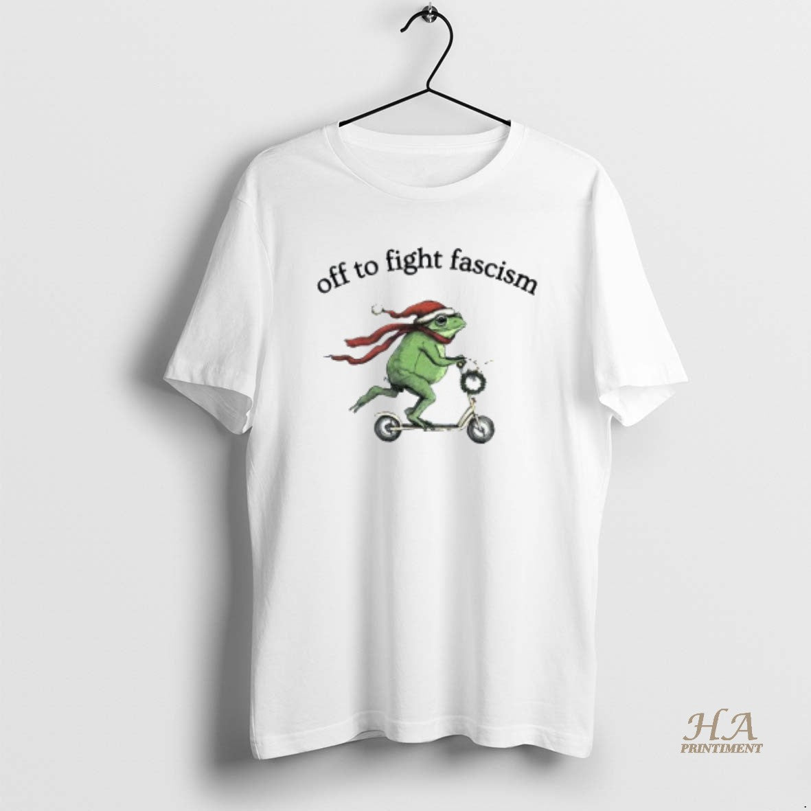 Official Off To Fight Fascism Santa Frog Meme Liberal Christmas Shirt Hoodie Sweatshirt | PurePodTees.com