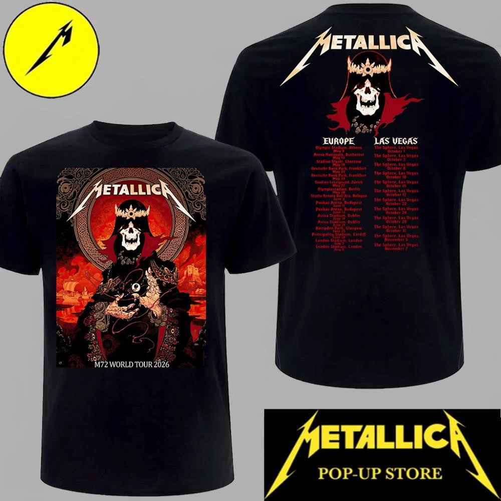 Official Metallica M72 World Tour Cardiff Wales 2026 Skull Design Two-Sided Unisex Shirt