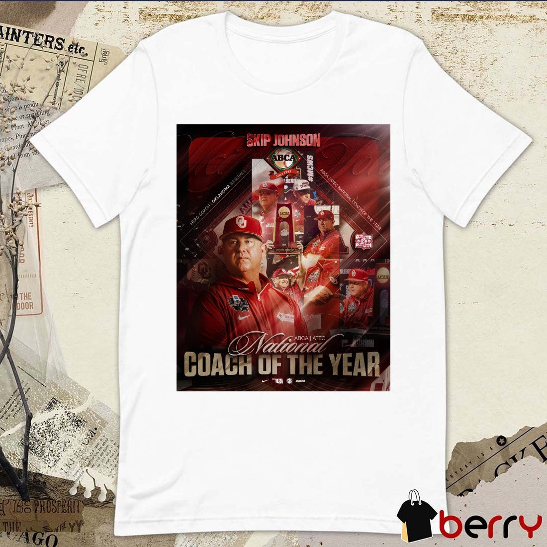Oklahoma Baseball Head Coach Skip Johnson 2026 ABCA ATEC National Coach Of The Year Poster t-shirt