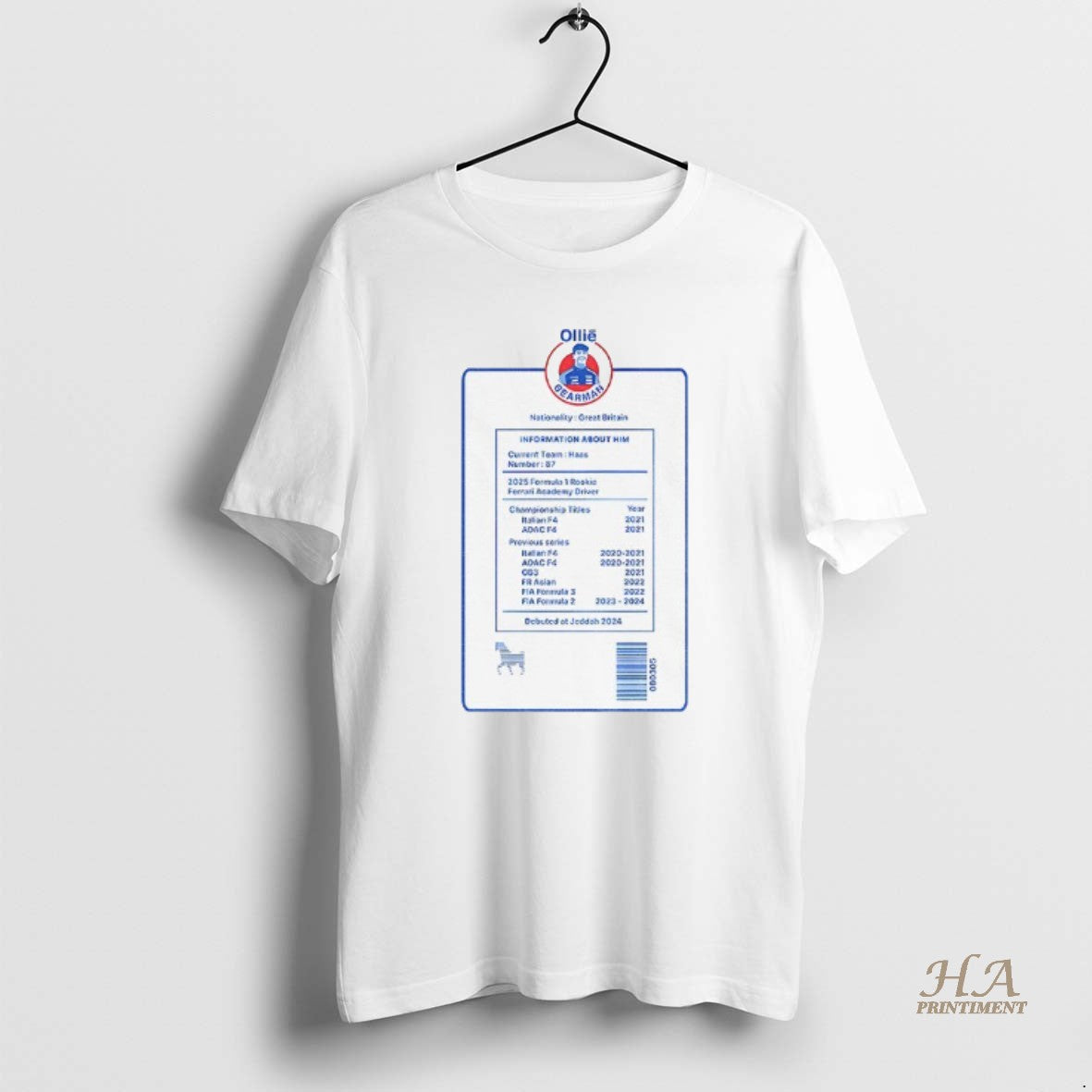 Official Ollie Bearman Prema Racing Nationality Great Britain Information About Him Shirt Hoodie Sweatshirt | PurePodTees.com