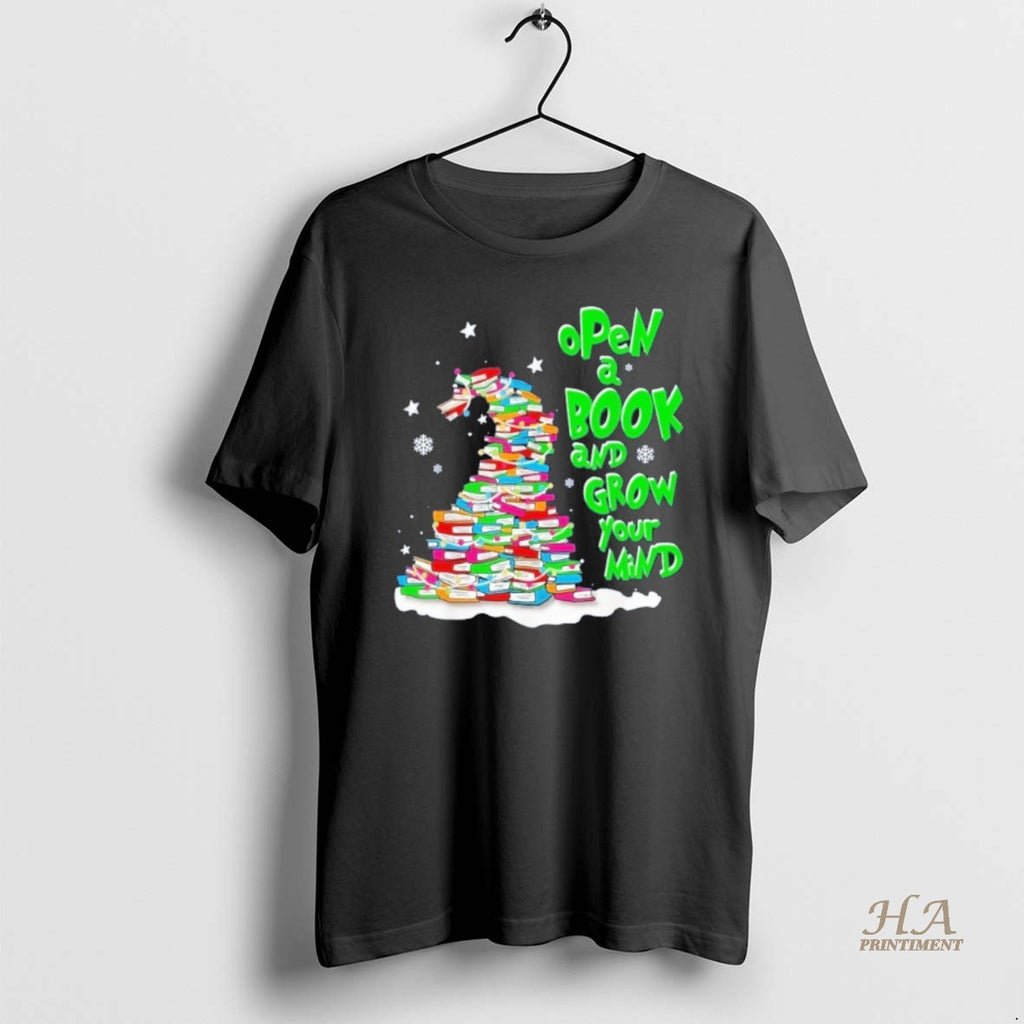 Official Open A Book Grow Your Mind Book Tree Christmas Shirt Hoodie Sweatshirt | PurePodTees.com