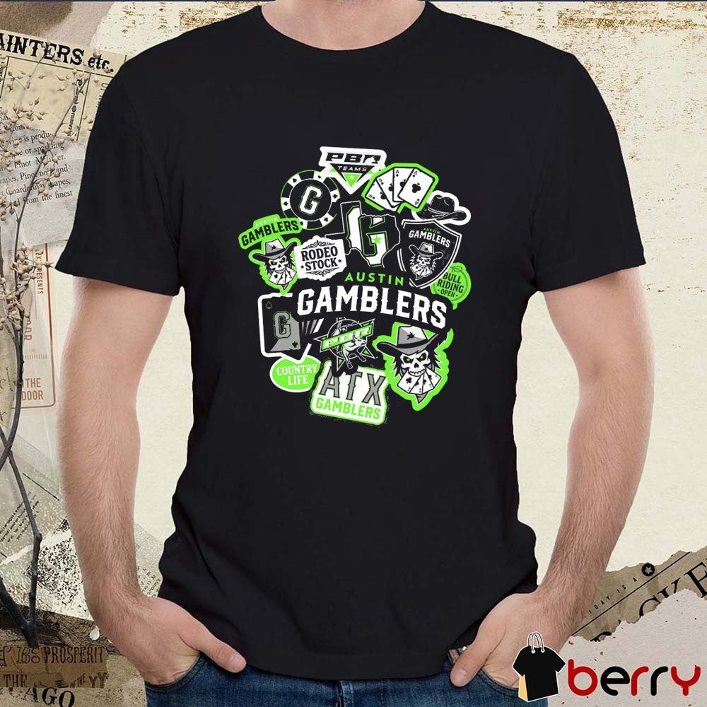 PBR Teams Austin Gamblers Multi Icon Country Life Logos t-shirt