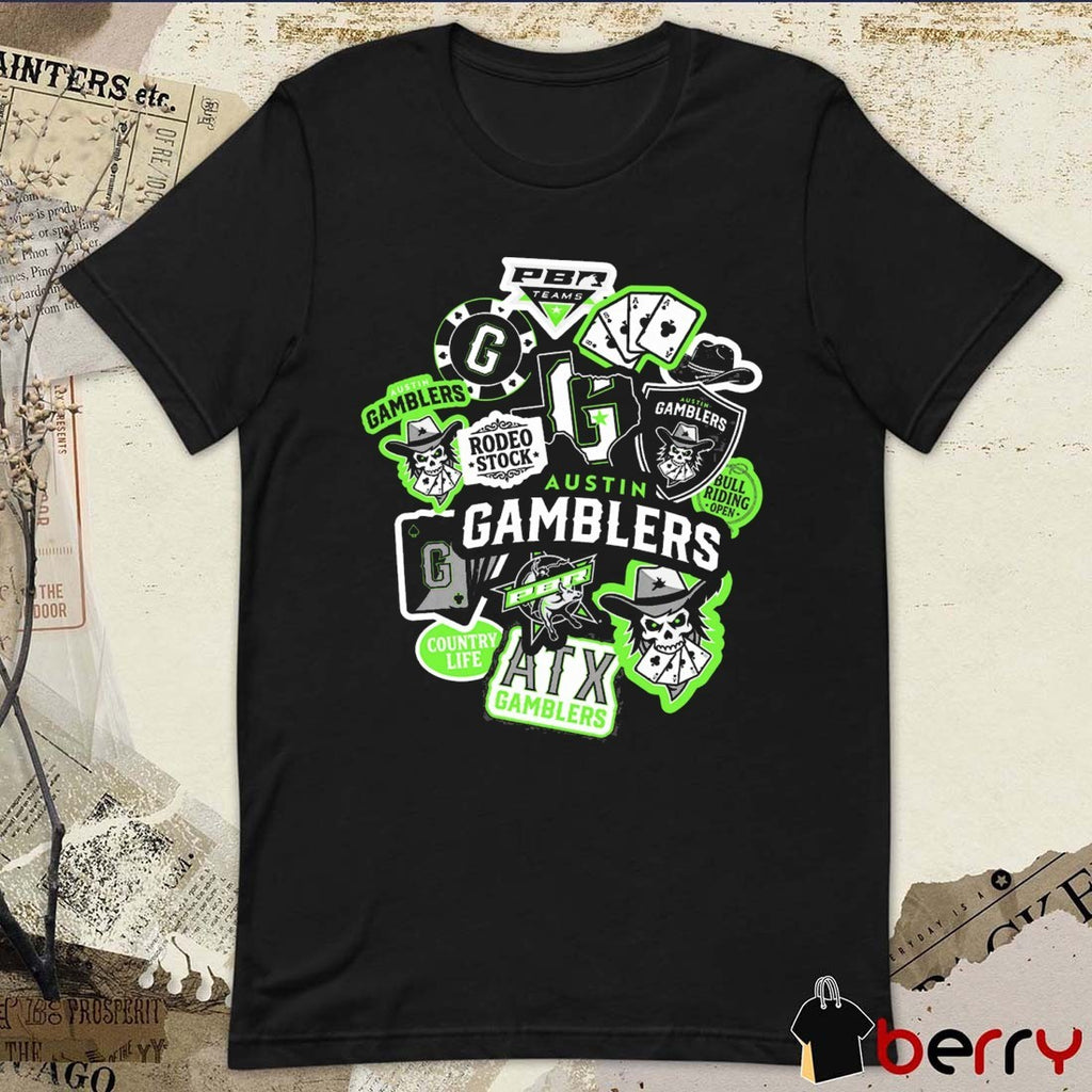 PBR Teams Austin Gamblers Multi Icon Country Life Logos t-shirt