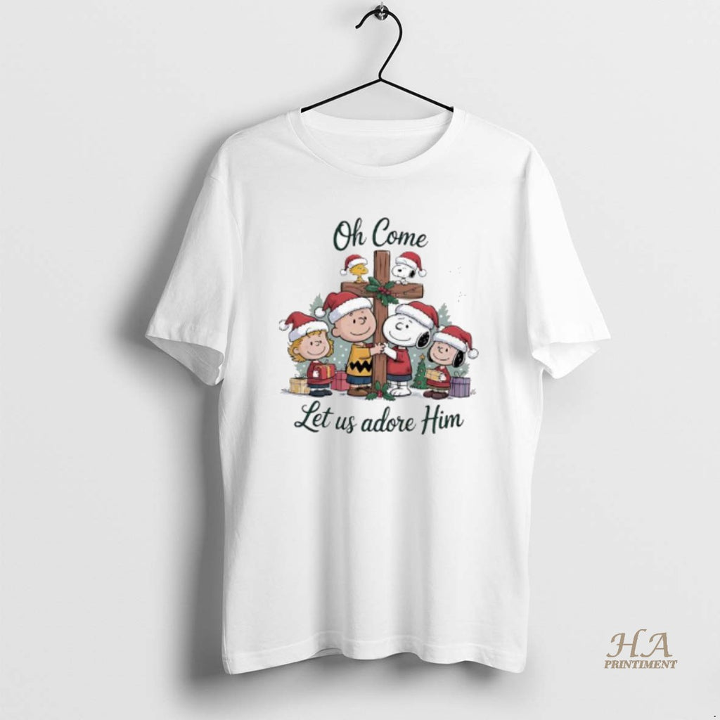 Official Peanuts Nativity Christmas Oh Come Let Us Adore Him Shirt Hoodie Sweatshirt | PurePodTees.com