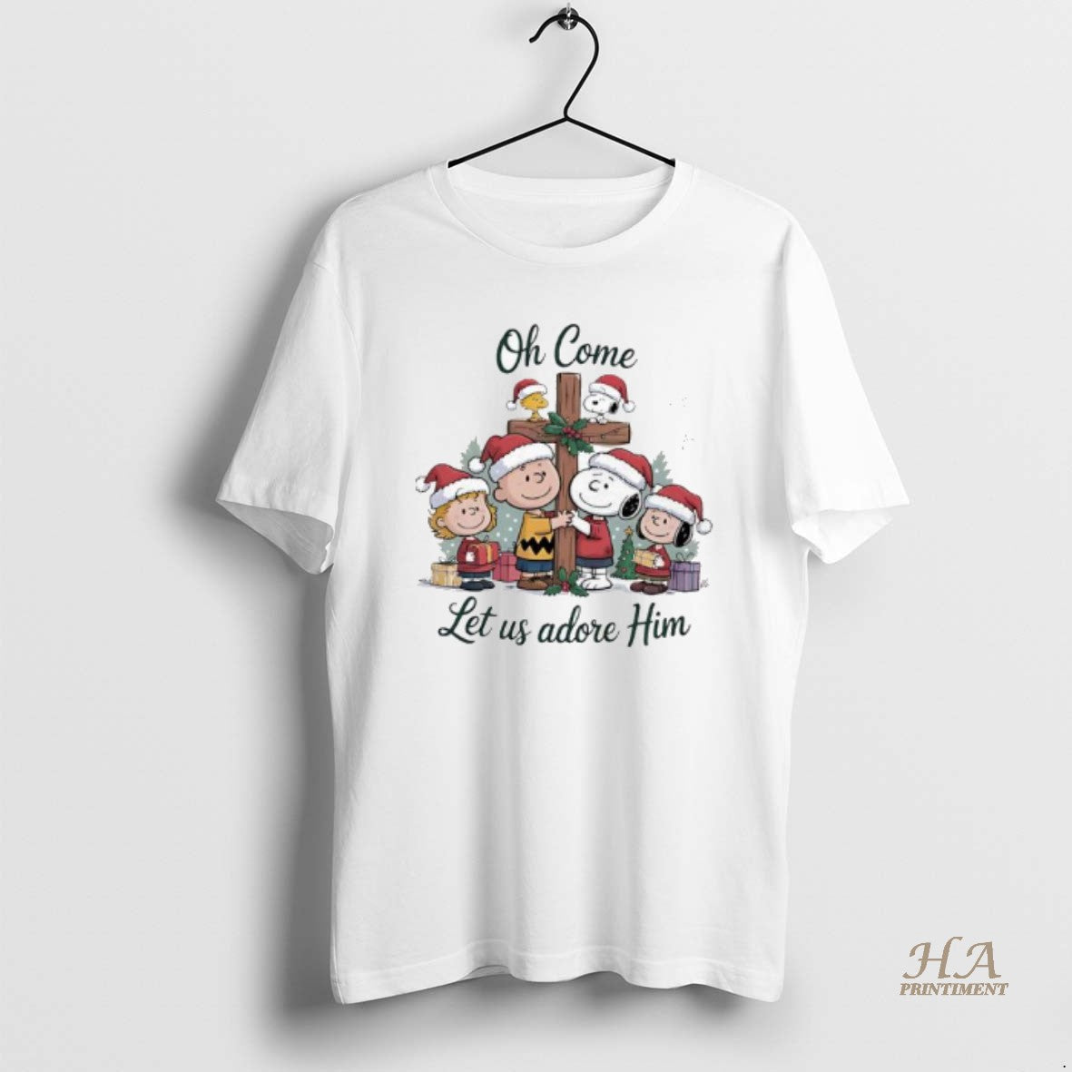 Official Peanuts Nativity Christmas Oh Come Let Us Adore Him Shirt Hoodie Sweatshirt | PurePodTees.com