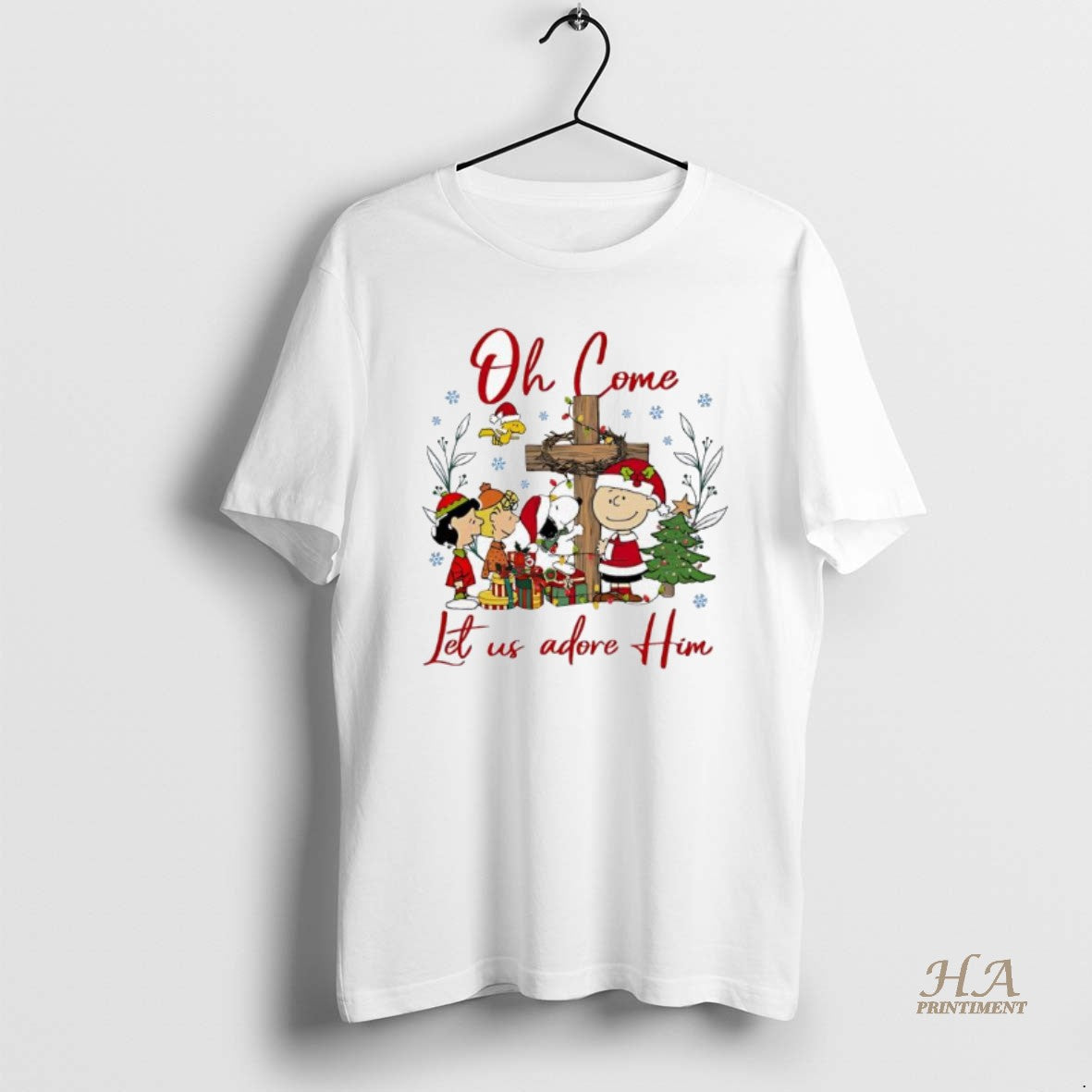Official Peanuts Characters Oh Come Let Us Adore Him Christmas Shirt Hoodie Sweatshirt | PurePodTees.com