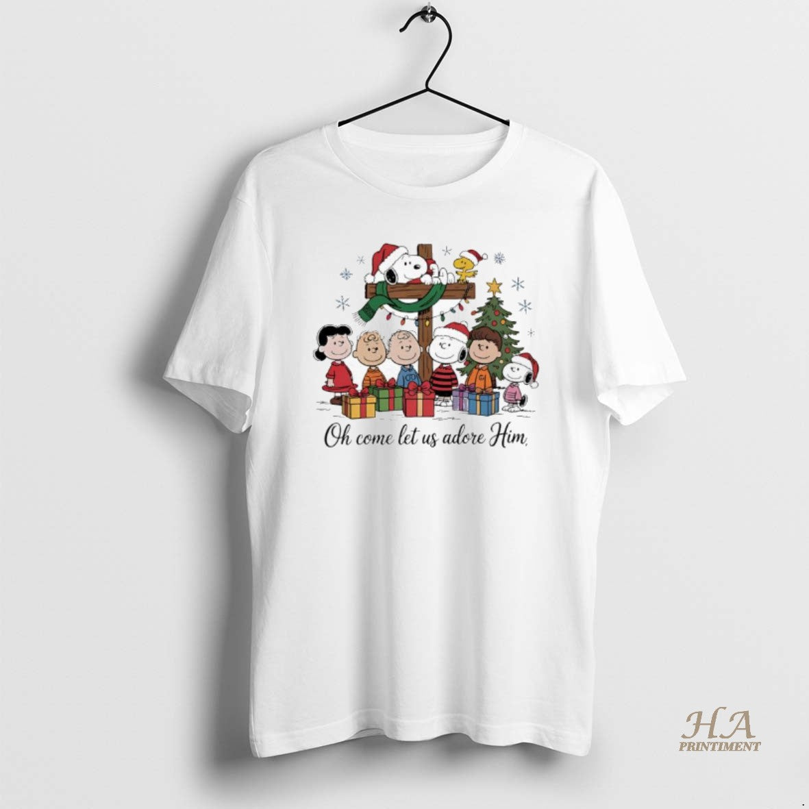 Official Peanuts Comic Christmas Oh Come Let Us Adore Him Shirt Hoodie Sweatshirt | PurePodTees.com