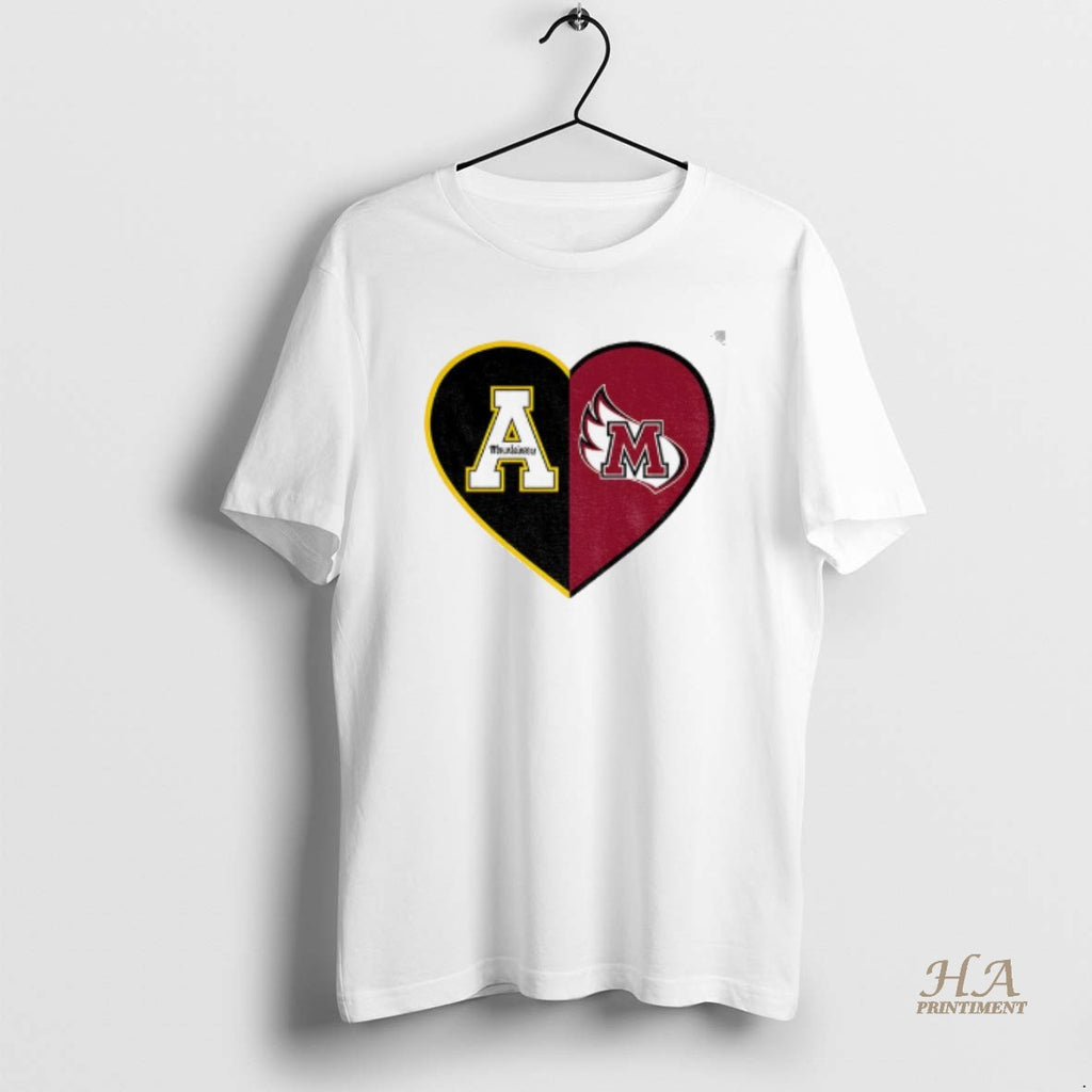 Official Personalized Split Heart Appalachian State Mountaineers Meredith College Angels Logo Shirt Hoodie Sweatshirt