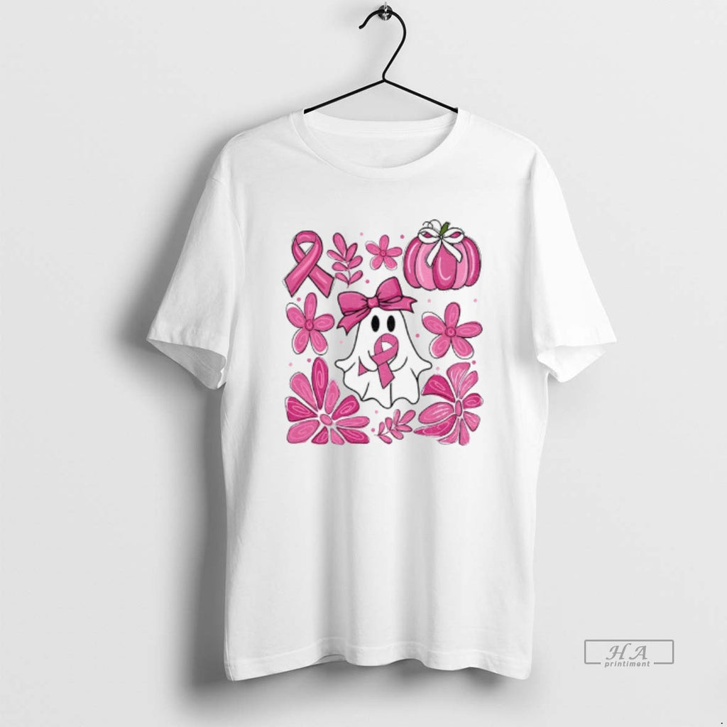 Official Pink Ghost Breast Cancer Boho Pumpkin Coquette Floral Breast Cancer Halloween