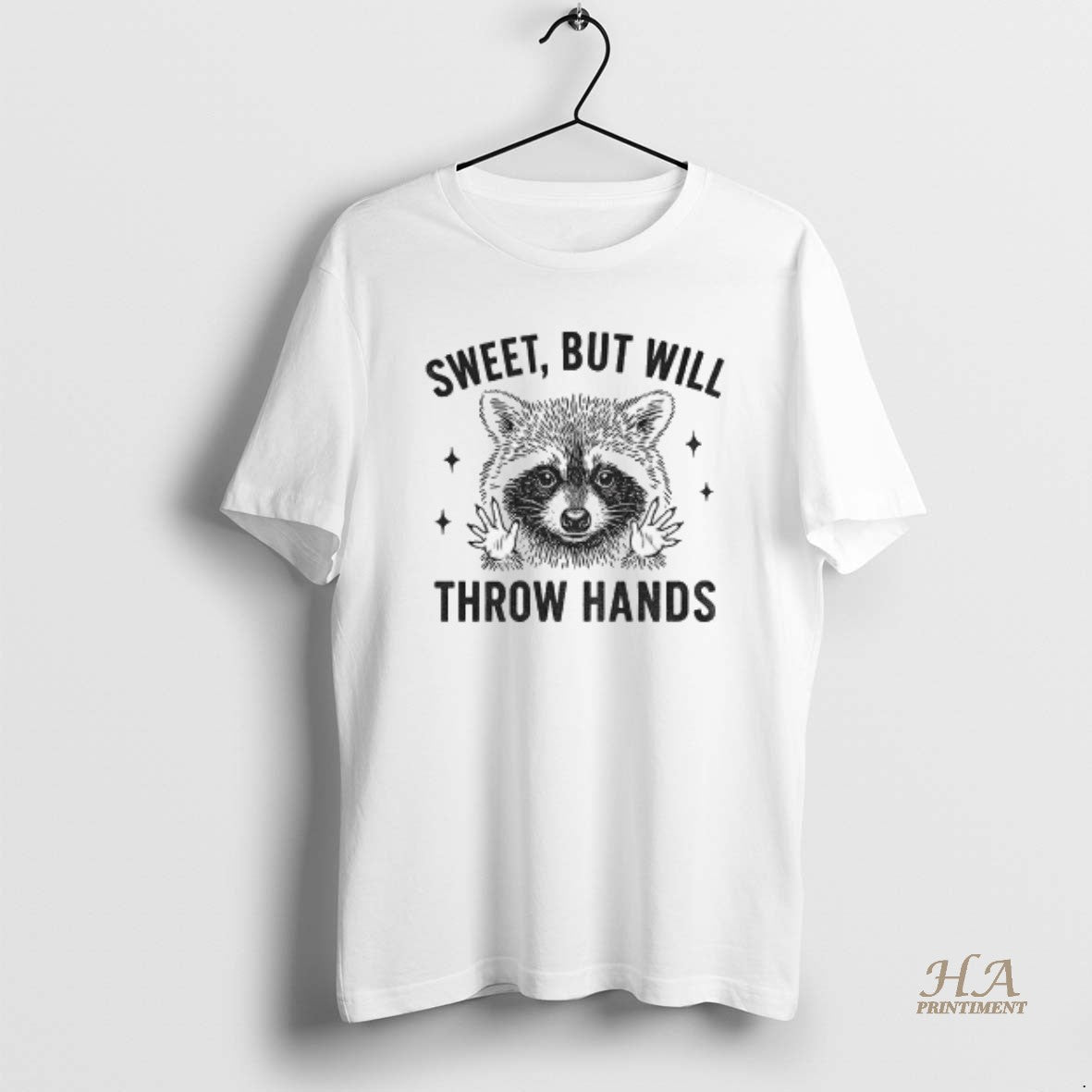Official Raccoon Sweet But Will Throw Hands Vintage Shirt Hoodie Sweatshirt | PurePodTees.com