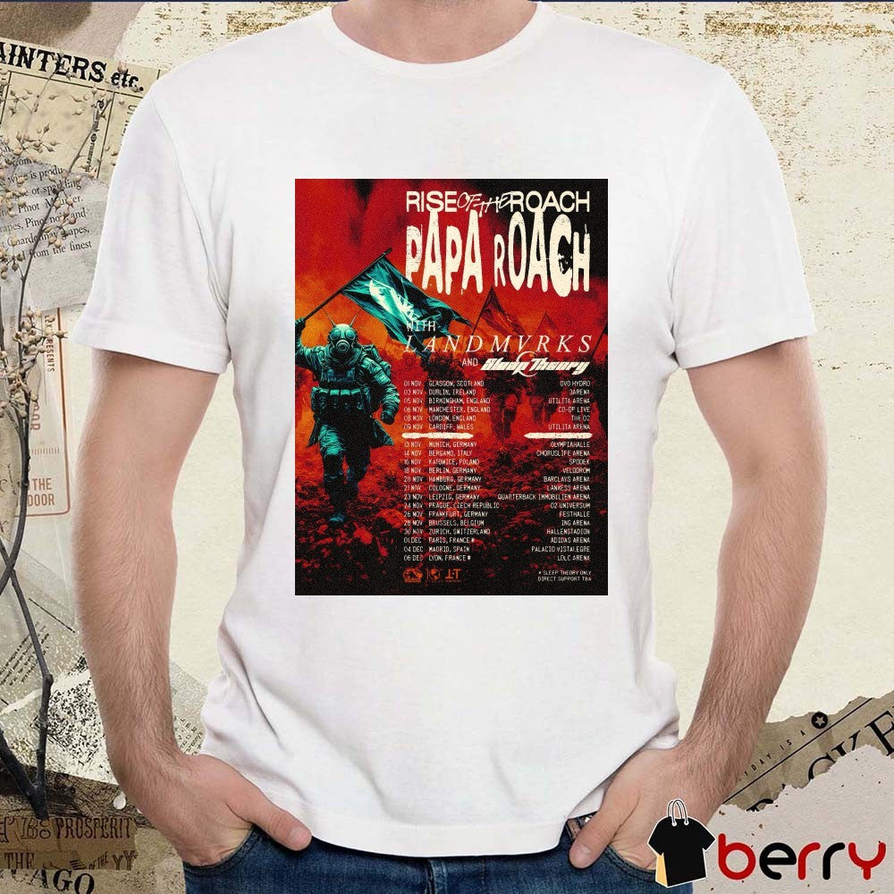 Rise of the Roach Tour 2026 featuring Papa Roach UK, Ireland, and Europe Poster t-shirt