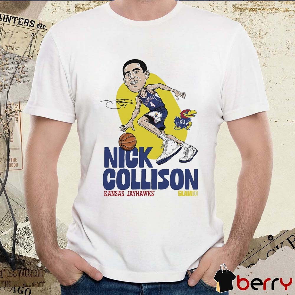 SLAMU Caricature Heritage Nick Collison Kansas Jayhawks Signature t-shirt