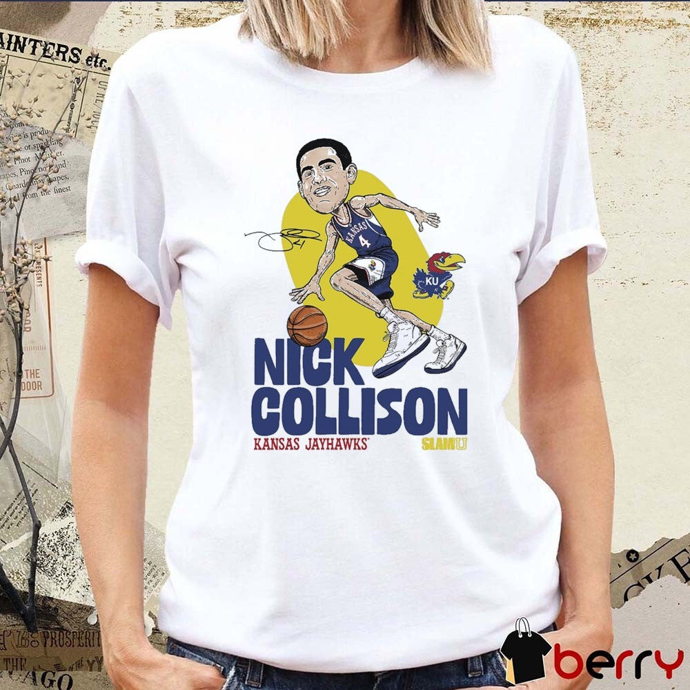 SLAMU Caricature Heritage Nick Collison Kansas Jayhawks Signature t-shirt