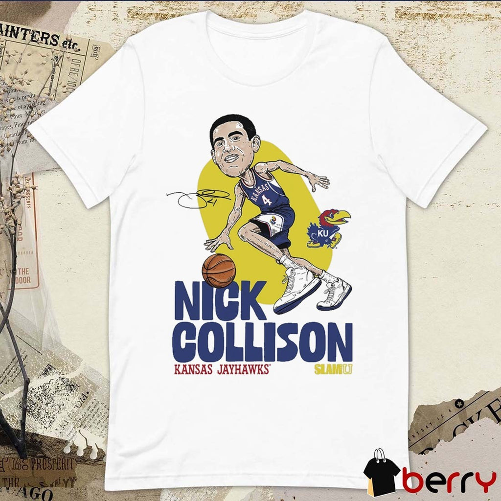 SLAMU Caricature Heritage Nick Collison Kansas Jayhawks Signature t-shirt