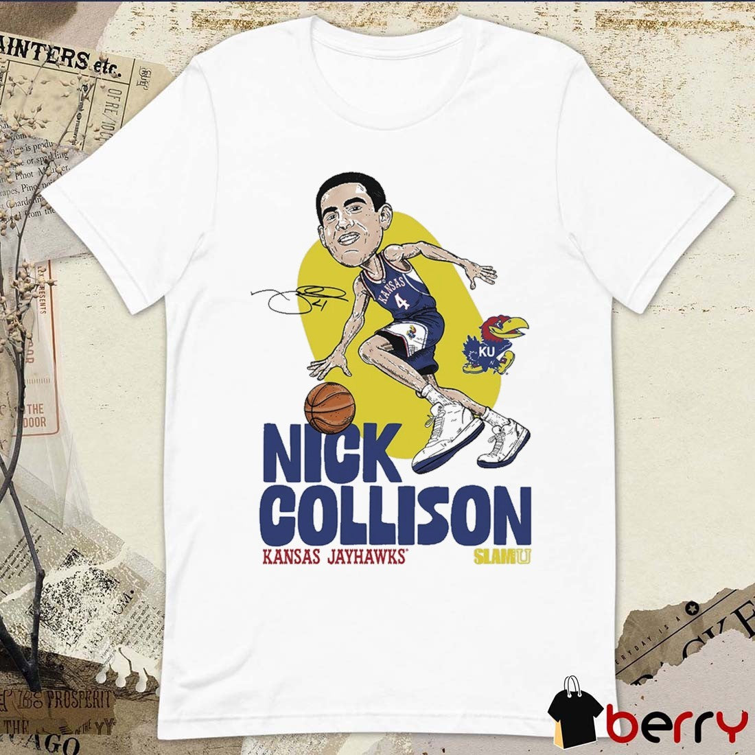 SLAMU Caricature Heritage Nick Collison Kansas Jayhawks Signature t-shirt