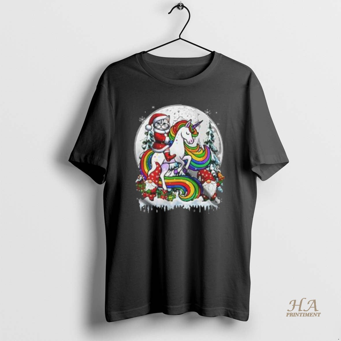 Official Santa Cat Riding Unicorn Joyful Christmas Moon Xmas Pajama Family Shirt Hoodie Sweatshirt | PurePodTees.com