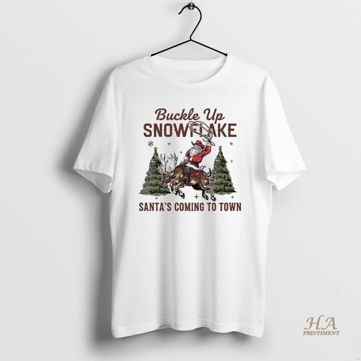 Official Santa Claus Cowboy Buckle Up Snowflake Santas Coming To Town Shirt Hoodie Sweatshirt | PurePodTees.com