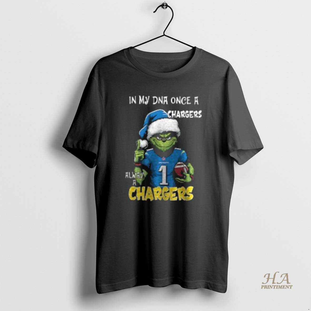 Official Santa Grinch In My Dna Once A Chargers Alway A Los Angeles Chargers Christmas Shirt Hoodie Sweatshirt