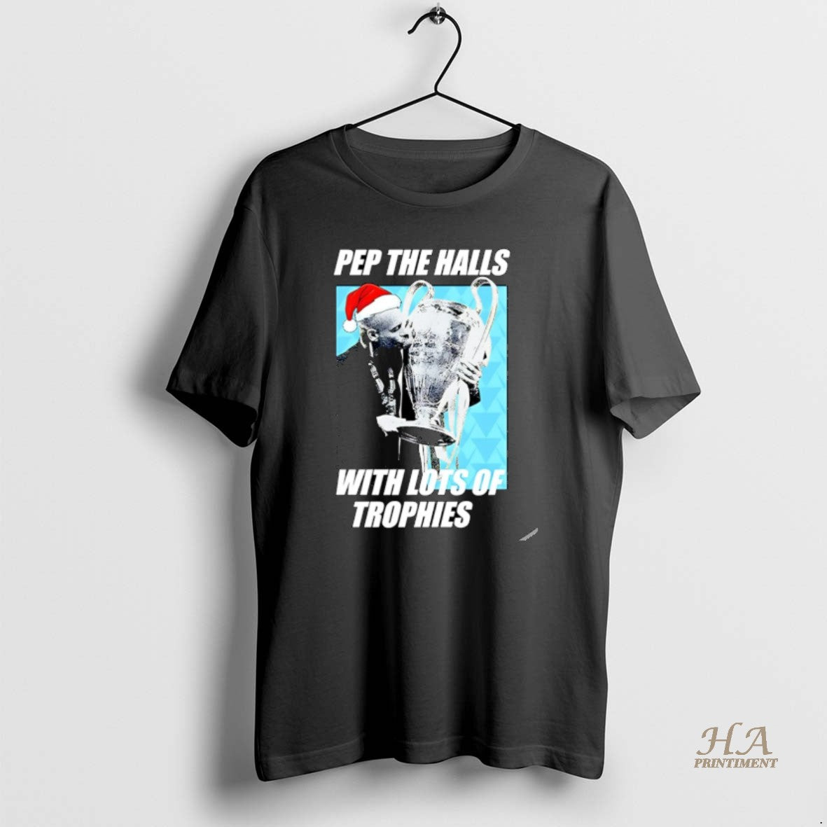 Official Santa Pep Guardiola The Halls With Lots Of Trophies Christmas Christmas Shirt Hoodie Sweatshirt | PurePodTees.com