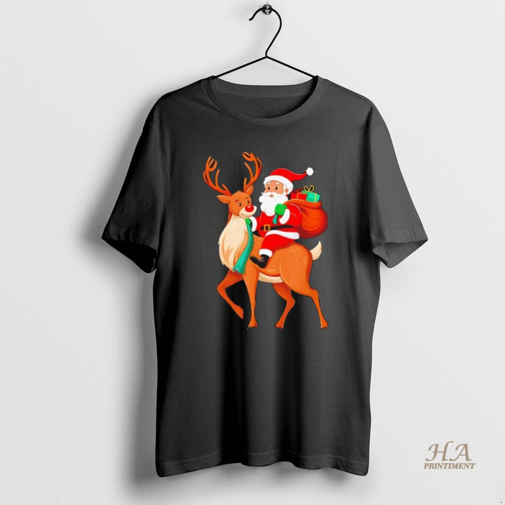 Official Santa Riding Reindeer Christmas Black Shirt Hoodie Sweatshirt | PurePodTees.com