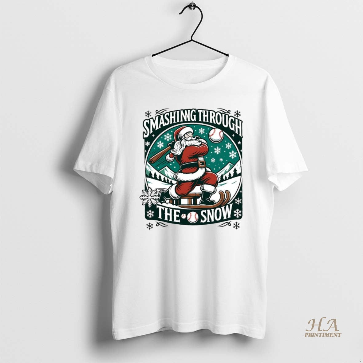 Official Santa Smashing Through The Snow Baseball Christmas Shirt Hoodie Sweatshirt | PurePodTees.com