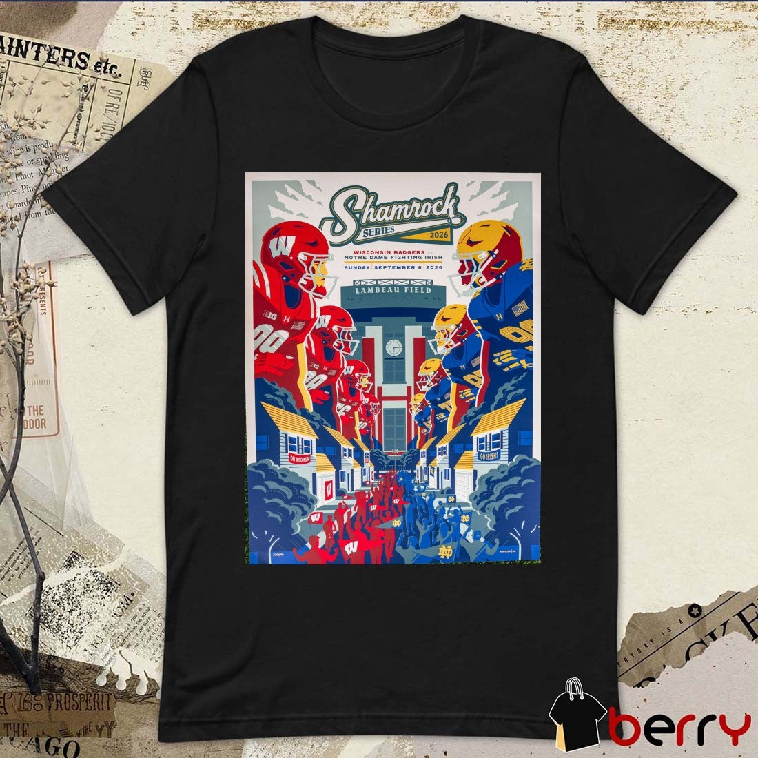 Shamrock Series 2026 Wisconsin Badgers Vs Notre Dame Fighting Irish September 6 Lambeau Field Poster t-shirt