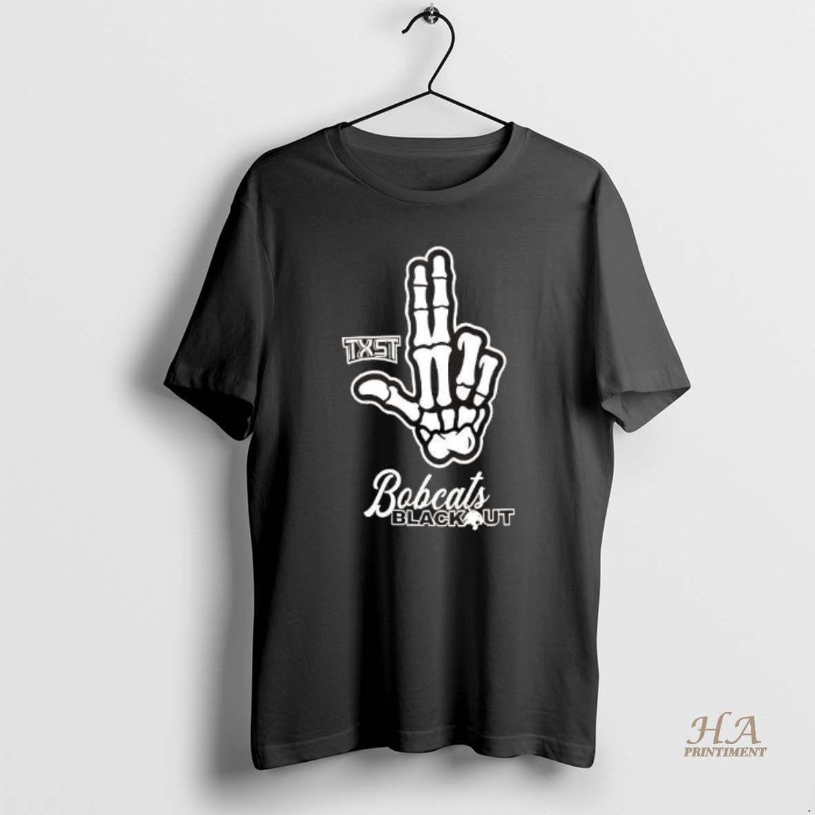 Official Skeleton Hand Txst Texas State Bobcats Blackout Shirt Hoodie Sweatshirt | PurePodTees.com