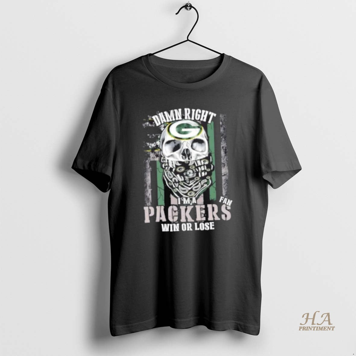Official Skull Damn Right Im A Green Bay Packers Fan Win Or Lose Us Flag Shirt Hoodie Sweatshirt | PurePodTees.com