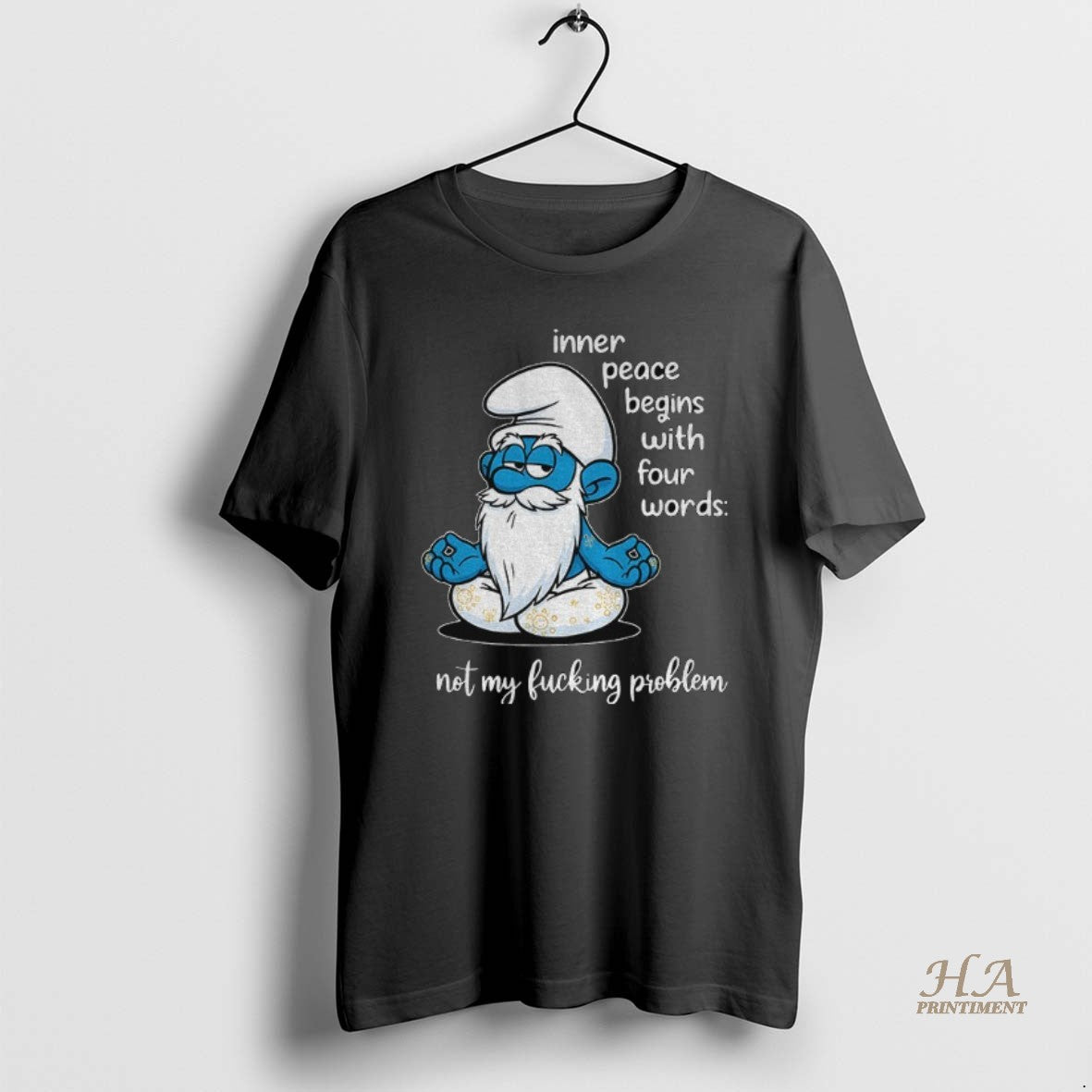 Official Smurf Yoga Inner Peace Begins With Four Words Not My Fucking Problem Shirt Hoodie Sweatshirt | PurePodTees.com