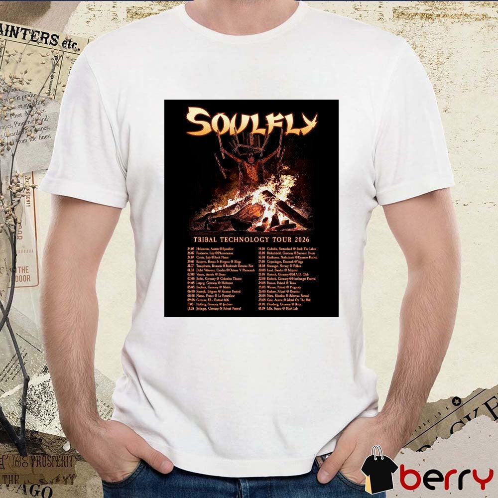 Soulfly Tribal Technology Tour 2026 Tour Dates Europe July – September Poster t-shirt