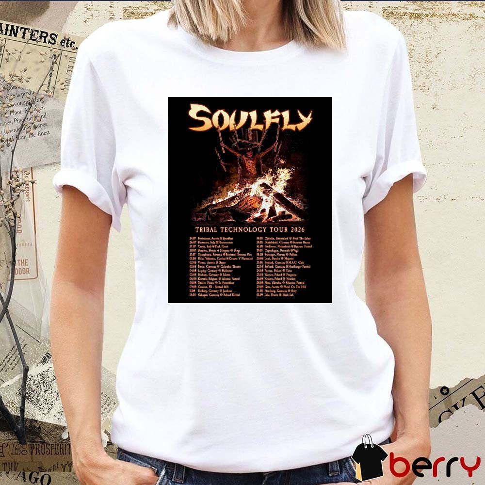 Soulfly Tribal Technology Tour 2026 Tour Dates Europe July – September Poster t-shirt
