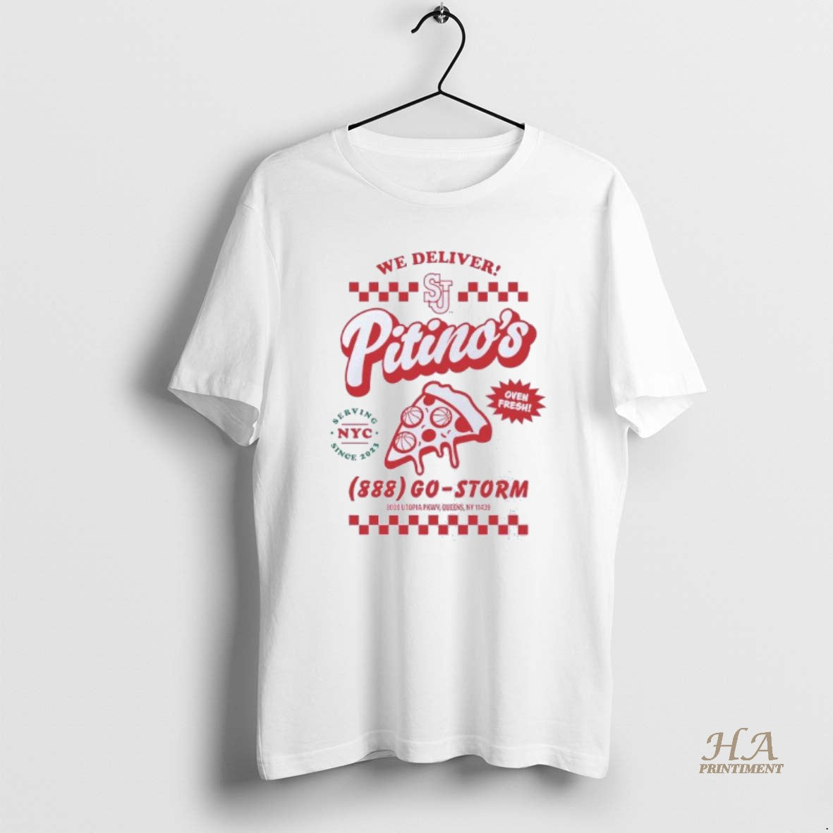 Official St Johns Red Storm Pizza We Deliver Pitinos Oven Fresh Shirt Hoodie Sweatshirt | PurePodTees.com