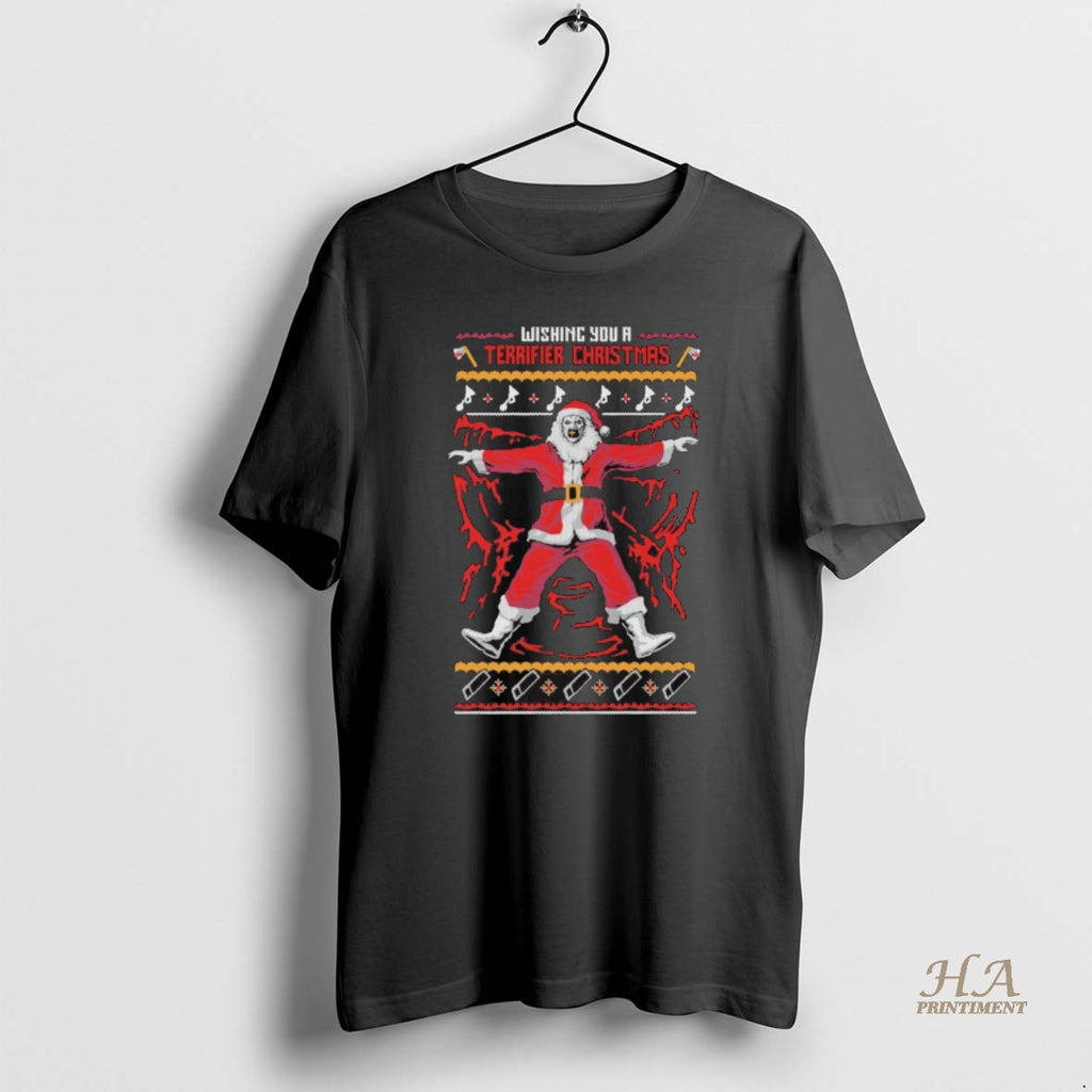 Official Terrifier 3 Wishing You A Terrifier Ugly Christmas Santa 2025 Shirt Hoodie Sweatshirt | PurePodTees.com