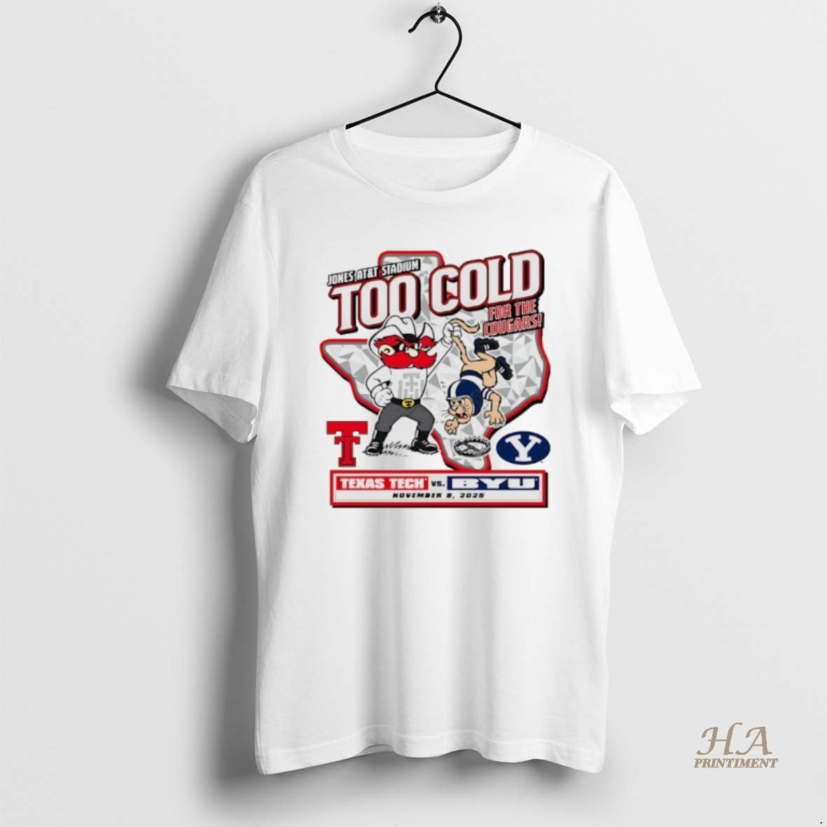 Official Texas Tech Red Raiders Vs Byu 2025 Too Cold For The Cougars Gameday Shirt Hoodie Sweatshirt | PurePodTees.com