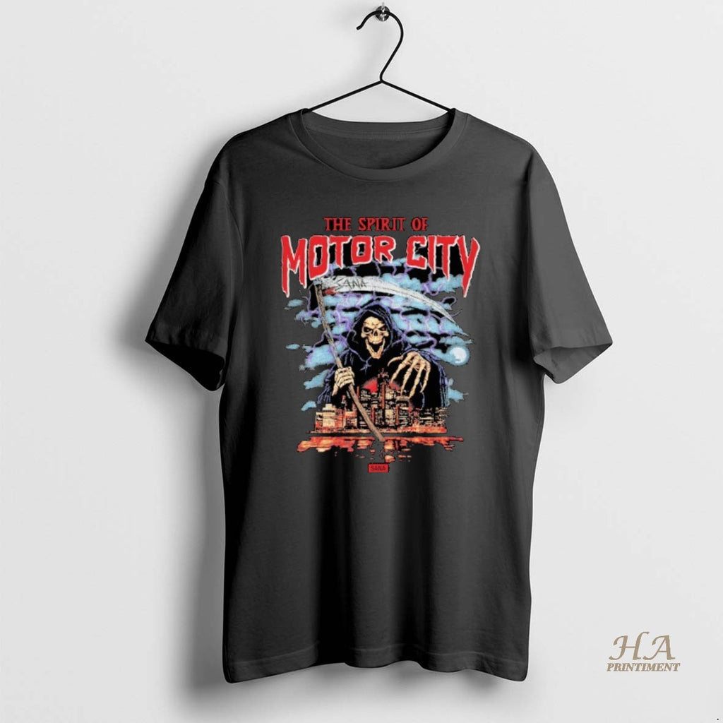 Official The Spirit Of Motor City Sana Grim Reaper Halloween Shirt Hoodie Sweatshirt | PurePodTees.com