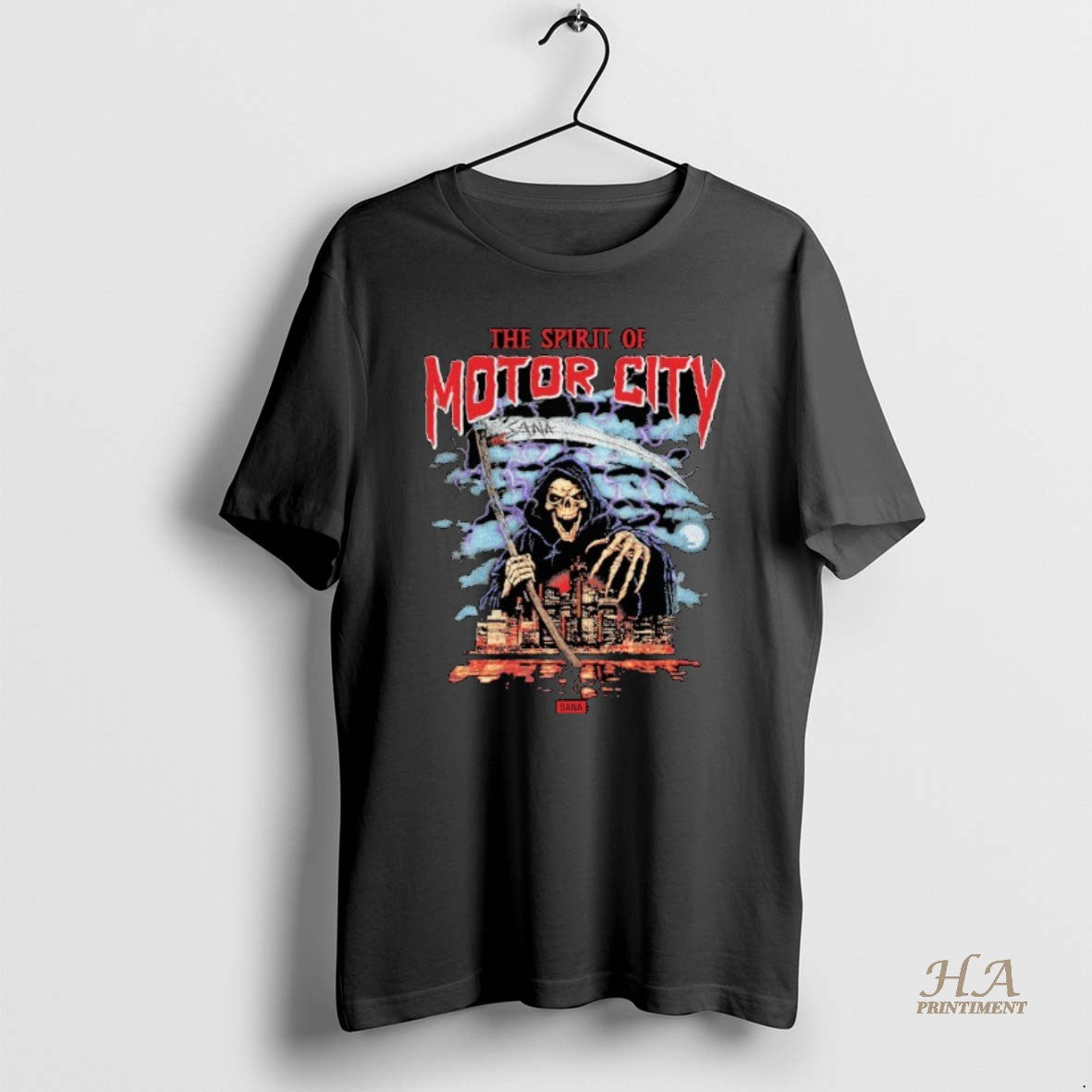 Official The Spirit Of Motor City Sana Grim Reaper Halloween Shirt Hoodie Sweatshirt | PurePodTees.com